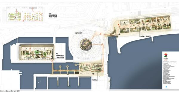 Immagine del rendering degli spazi in cui si svolgerà Euroflora 2025